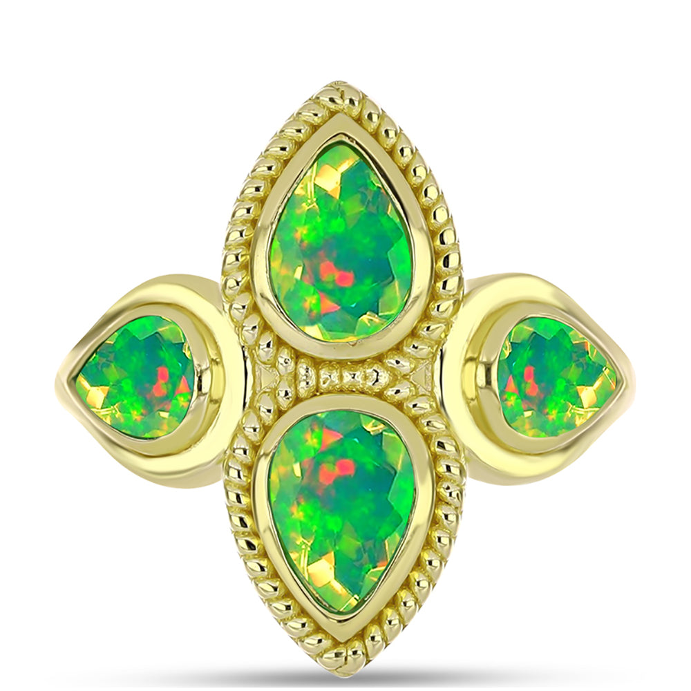 Goldplattierter Silberring mit grünem äthiopischem Opal aus Lega Dembi