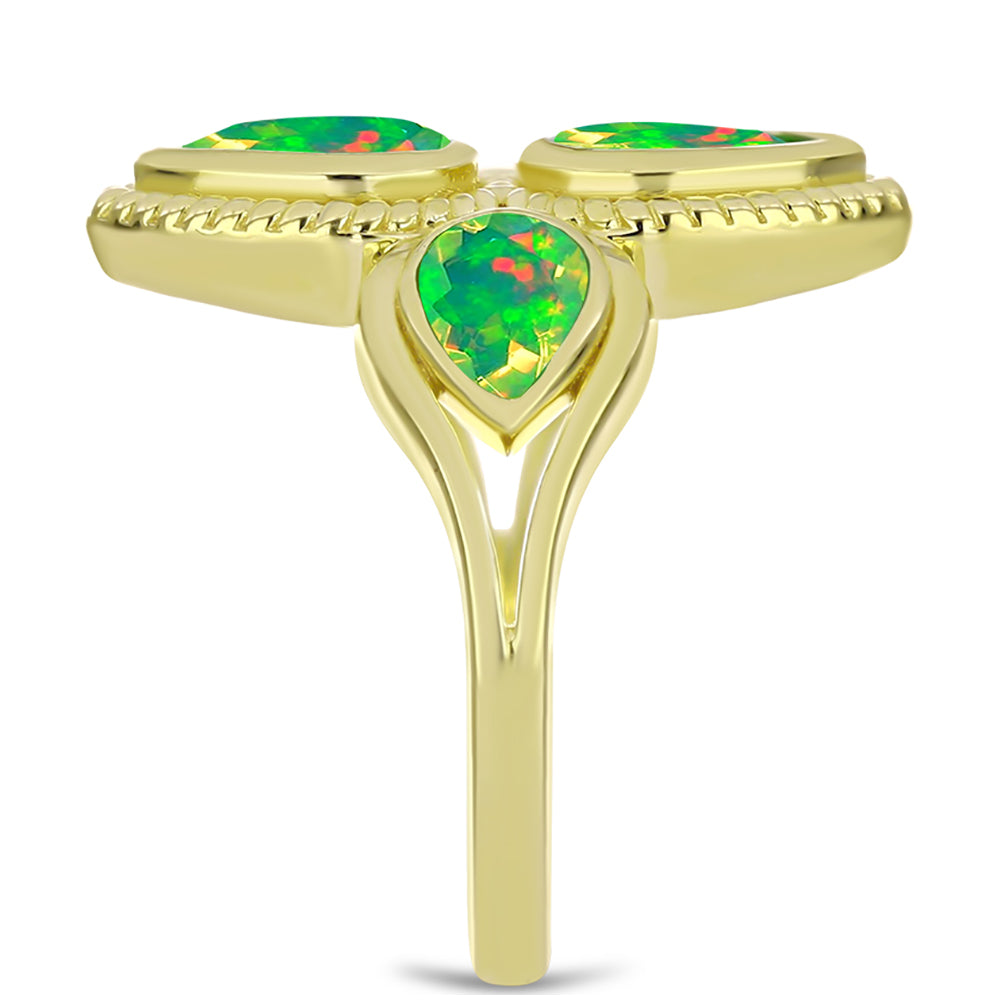 Goldplattierter Silberring mit grünem äthiopischem Opal aus Lega Dembi 4 