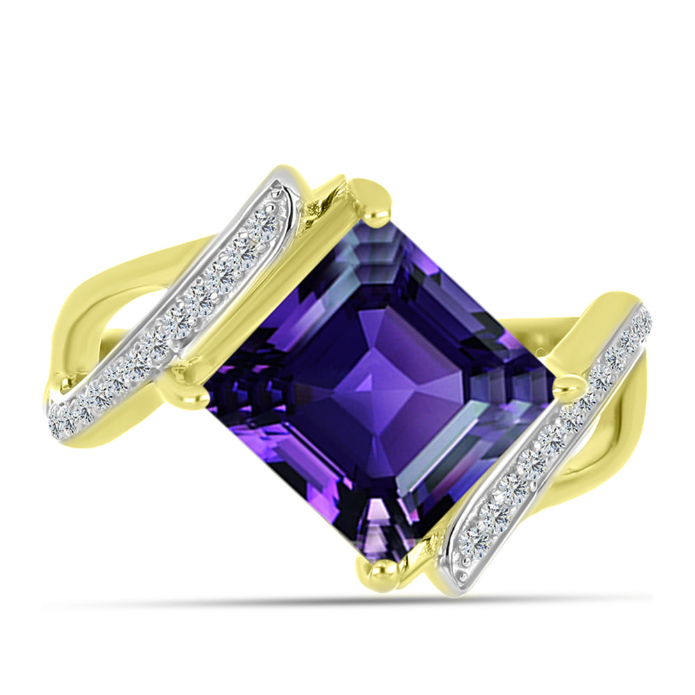Goldplattierter Silberring mit marokkanischem Amethyst und weißem Topas