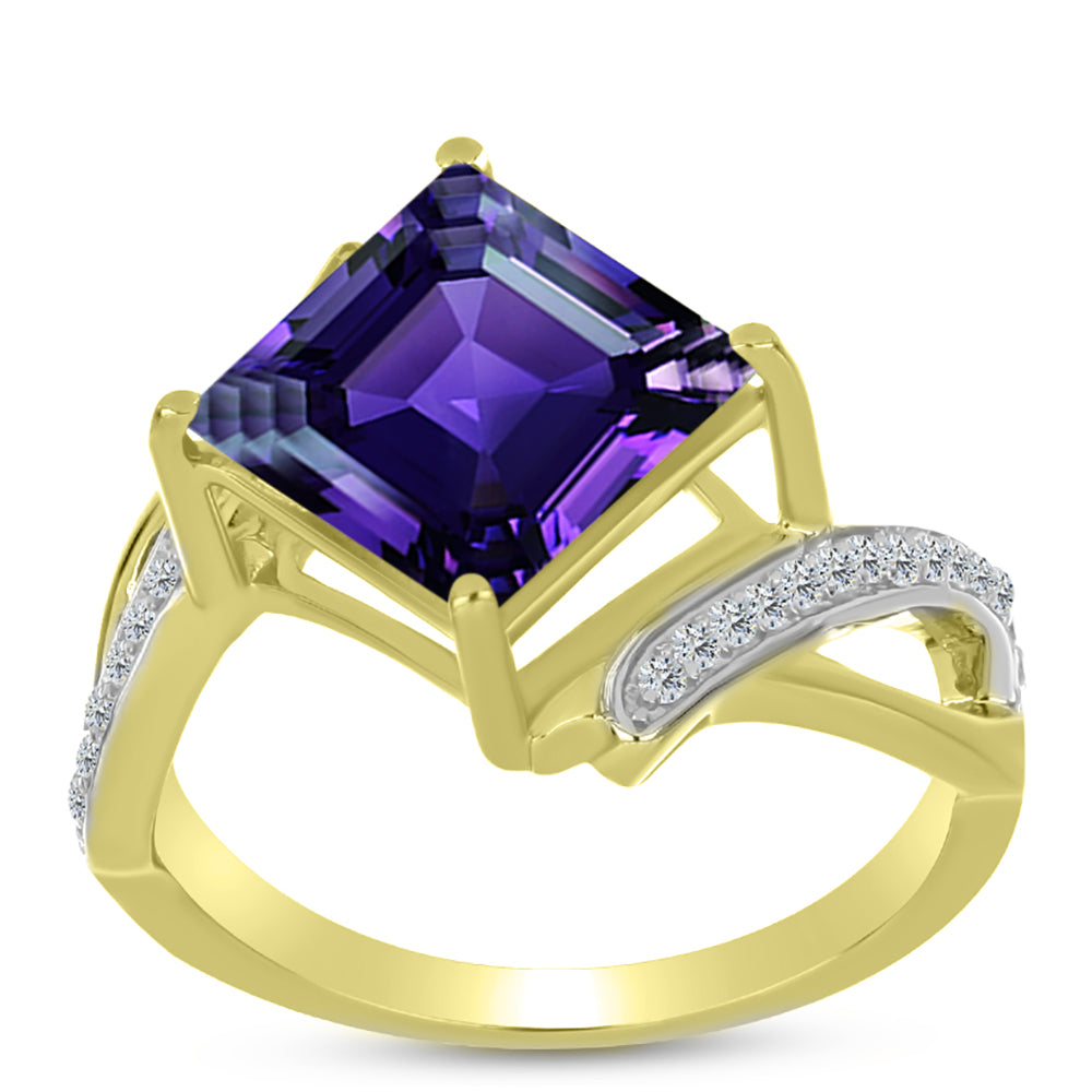 Goldplattierter Silberring mit marokkanischem Amethyst und weißem Topas