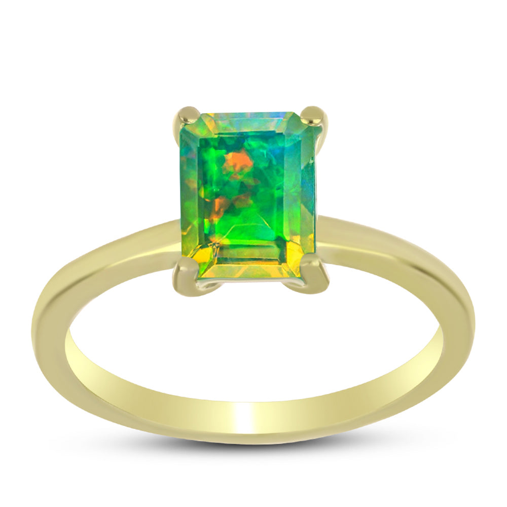 Goldplattierter Silberring mit grünem äthiopischem Opal aus Lega Dembi 3 