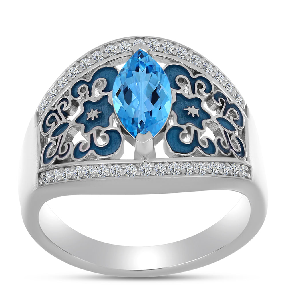 Silberring mit schweizerischem Blautopas und weißem Topas 3 