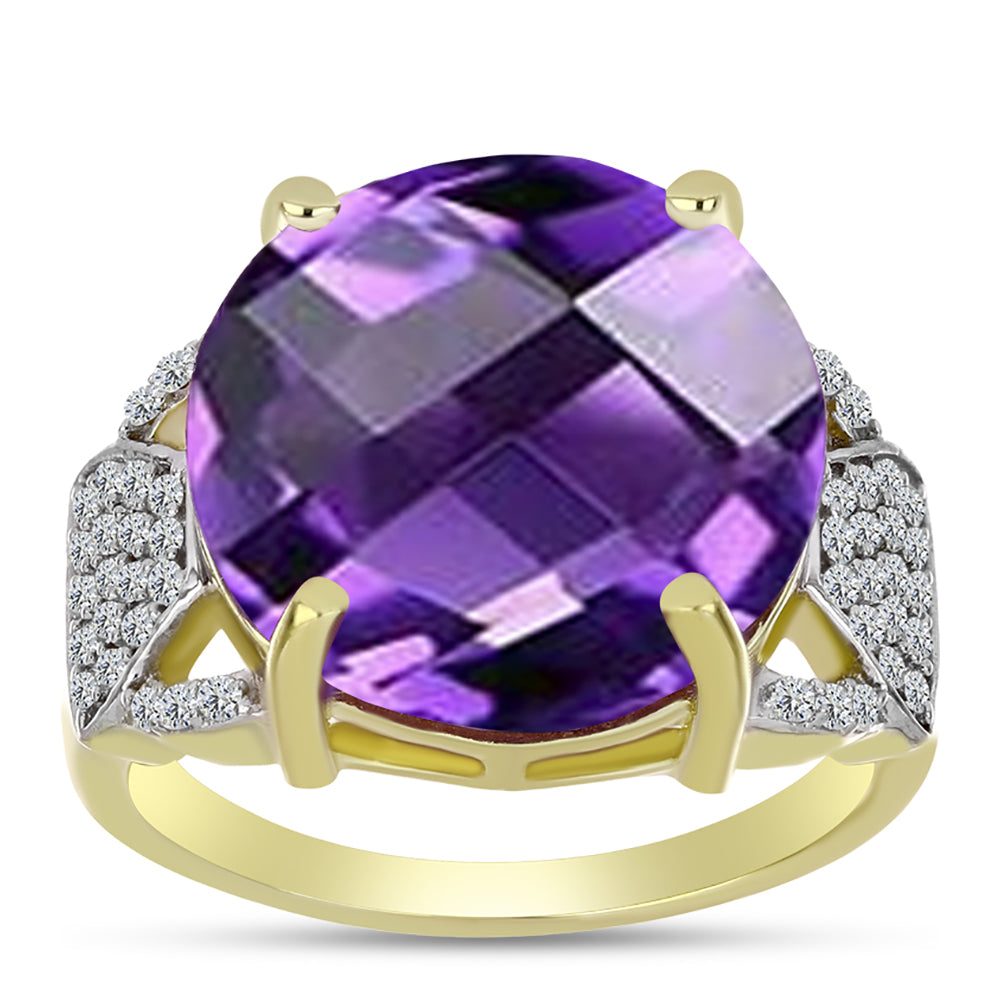 Goldplattierter Silberring mit marokkanischem Amethyst und weißem Topas