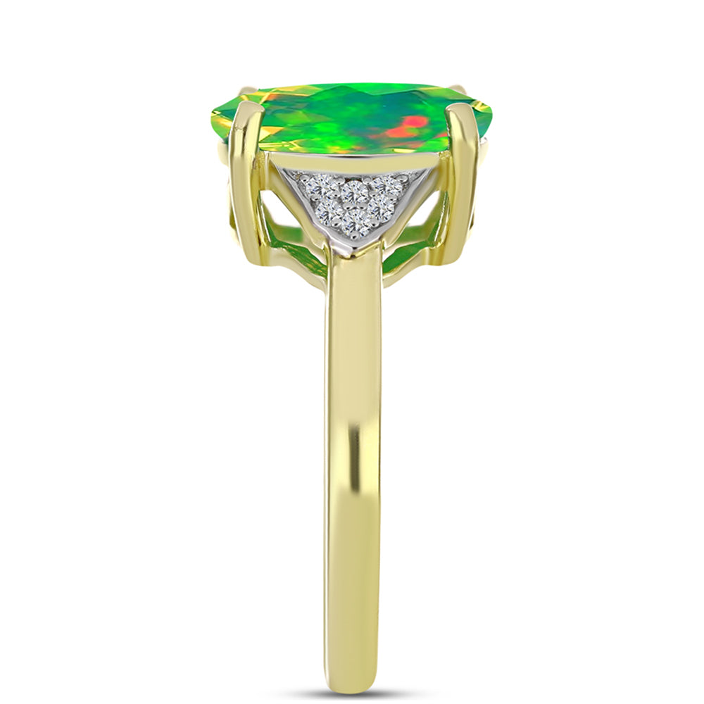 Goldplattierter Silberring mit grünem äthiopischem Opal aus Lega Dembi und weißem Topas 4 