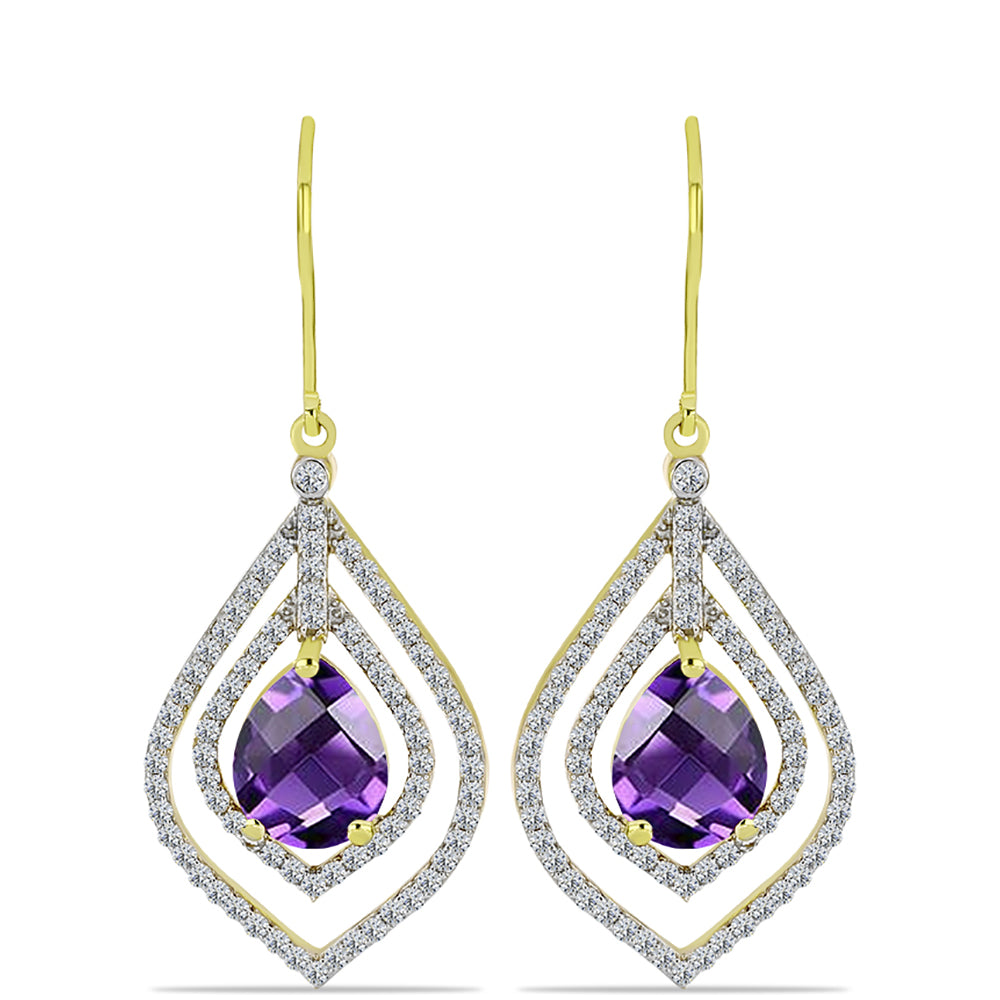 Goldplattierte Silberohrringe mit marokkanischem Amethyst und weißem Topas