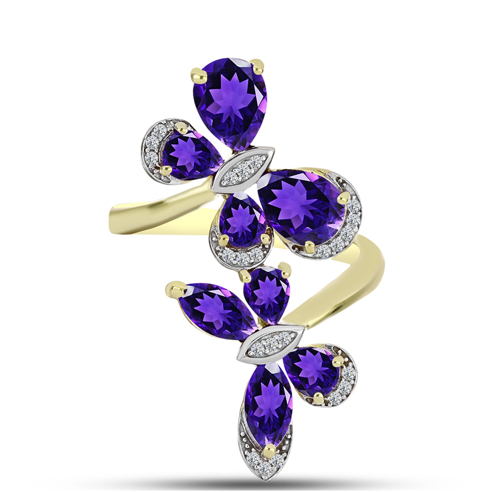 Goldplattierter Silberring mit marokkanischem Amethyst und weißem Topas 1 