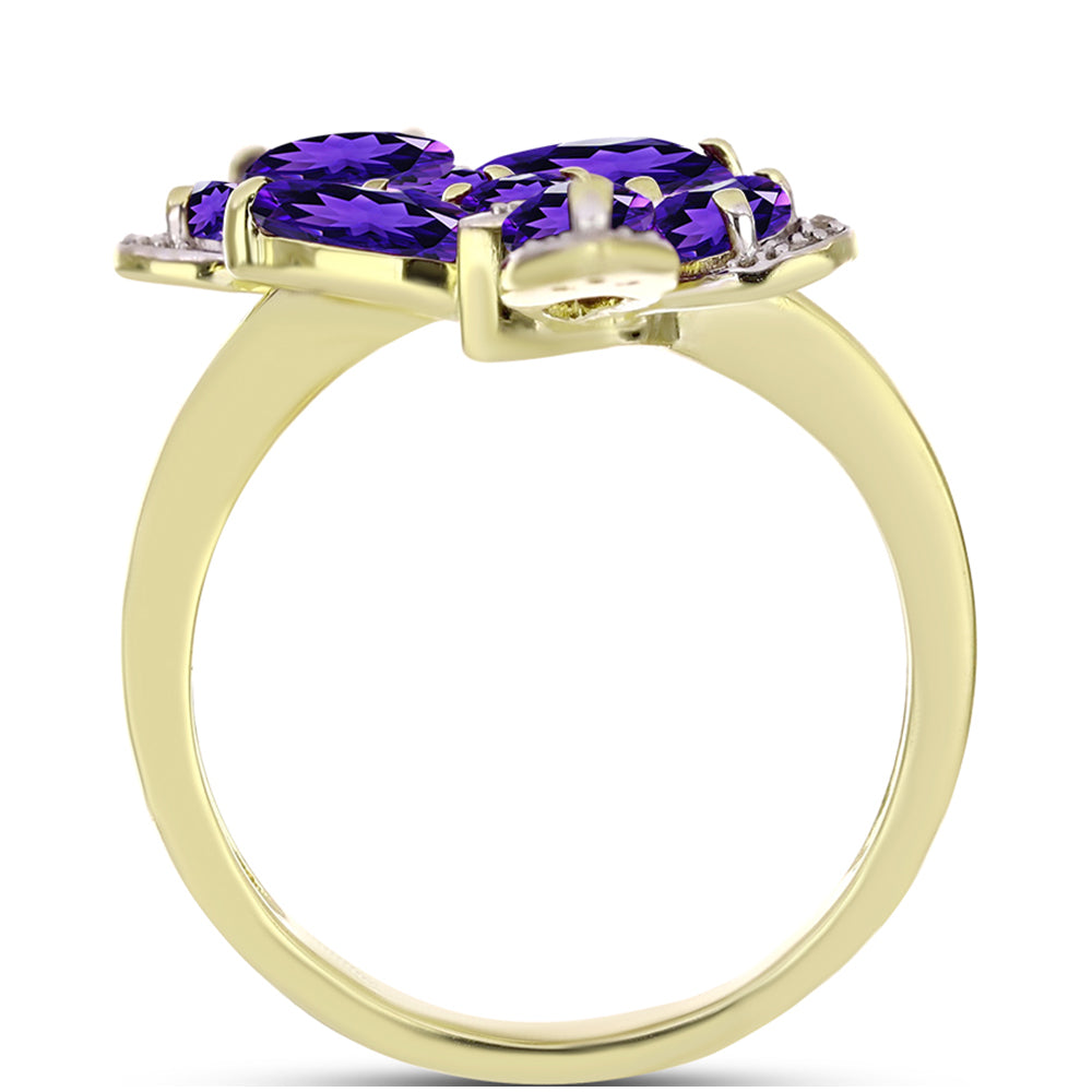 Goldplattierter Silberring mit marokkanischem Amethyst und weißem Topas 2 