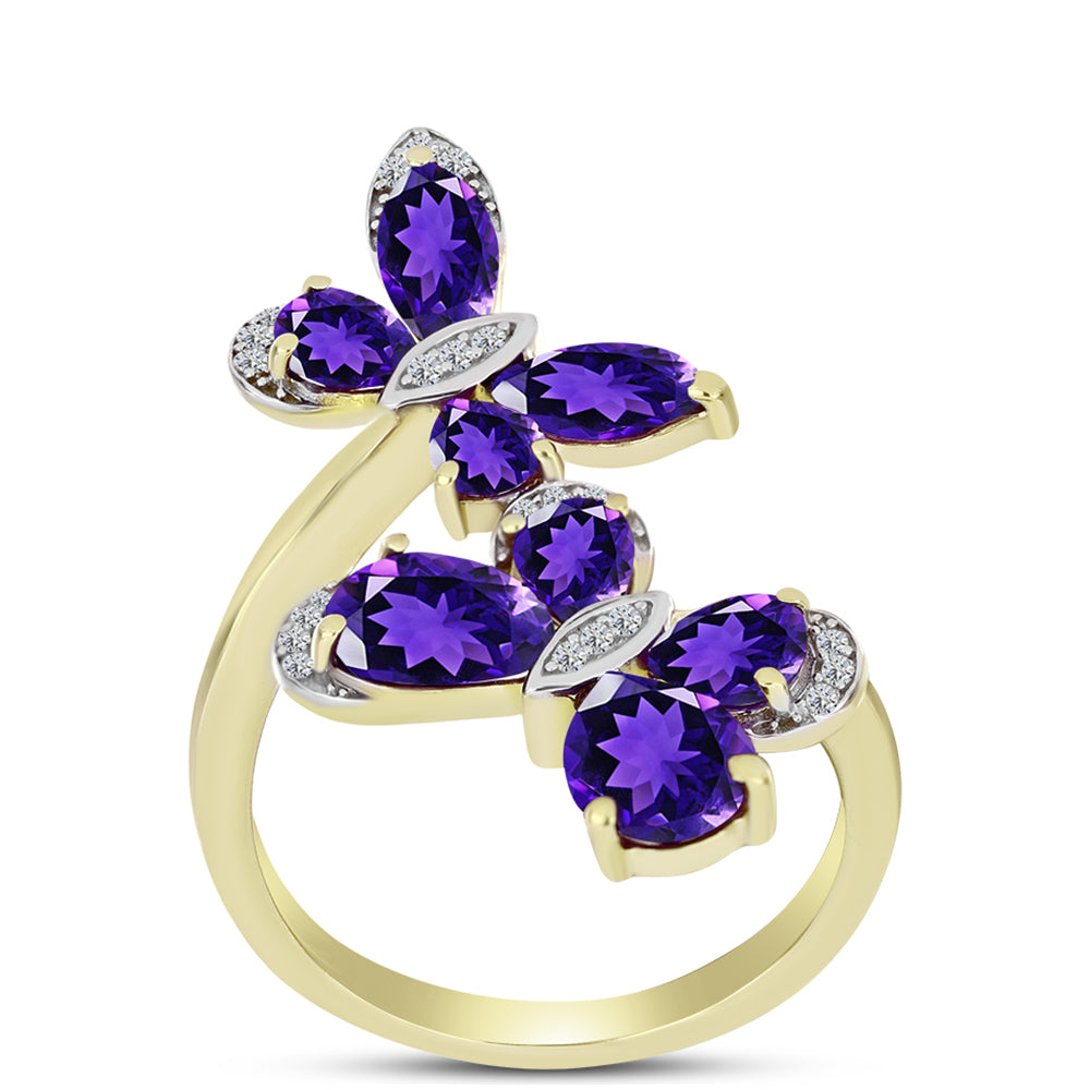 Goldplattierter Silberring mit marokkanischem Amethyst und weißem Topas