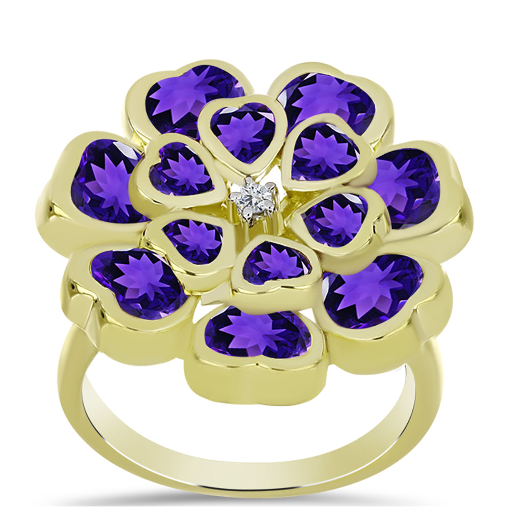 Goldplattierter Silberring mit marokkanischem Amethyst und weißem Topas 3 