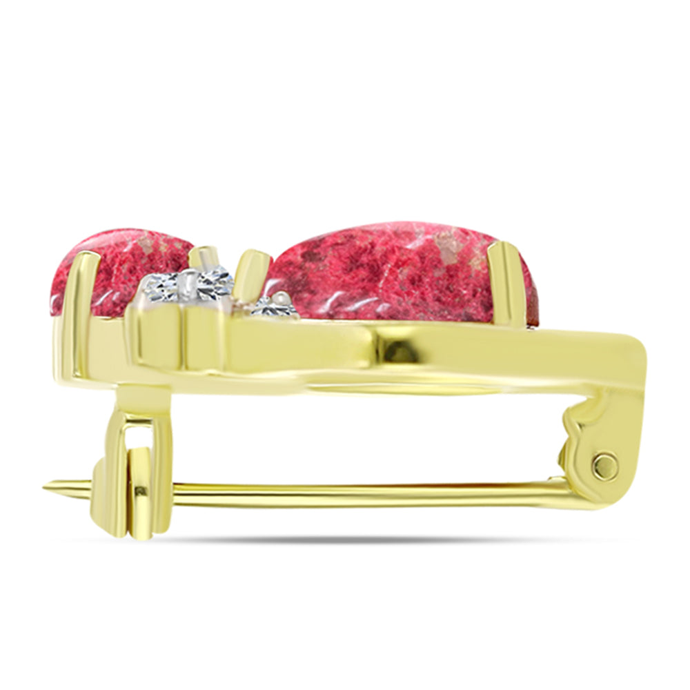 Goldplattierte Silberbrosche mit Thulit und weißem Topas