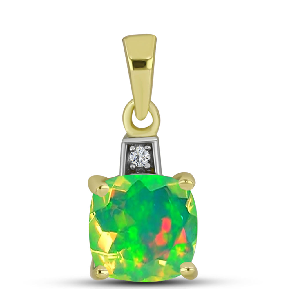 Goldplattierter Silberanhänger mit grünem äthiopischem Opal aus Lega Dembi und weißem Topas 1 