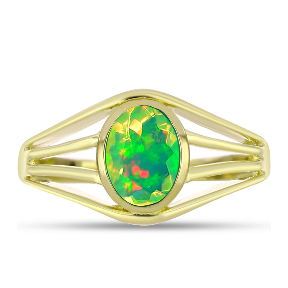 Goldplattierter Silberring mit grünem äthiopischem Opal aus Lega Dembi