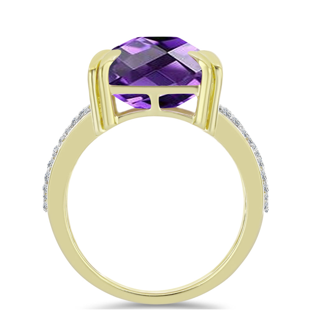 Goldplattierter Silberring mit marokkanischem Amethyst und weißem Topas