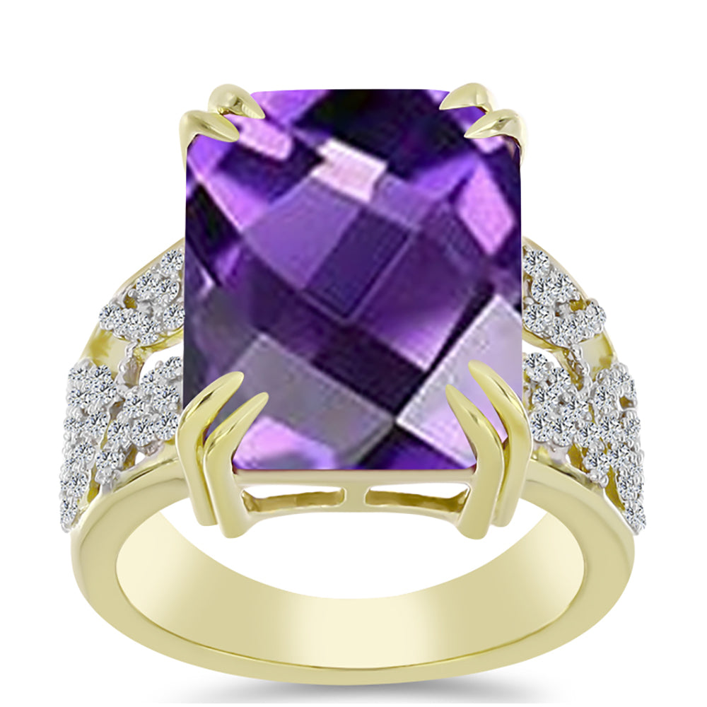 Goldplattierter Silberring mit marokkanischem Amethyst und weißem Topas 3 