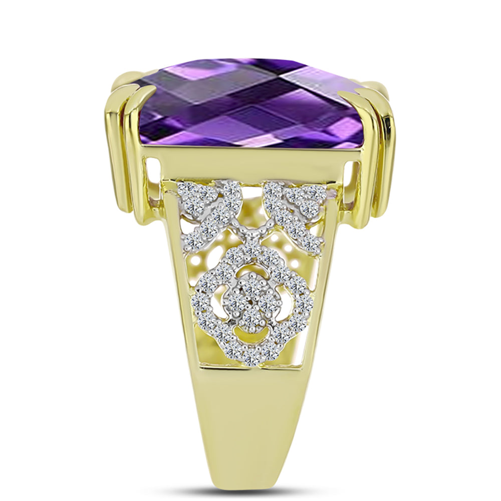 Goldplattierter Silberring mit marokkanischem Amethyst und weißem Topas 4 