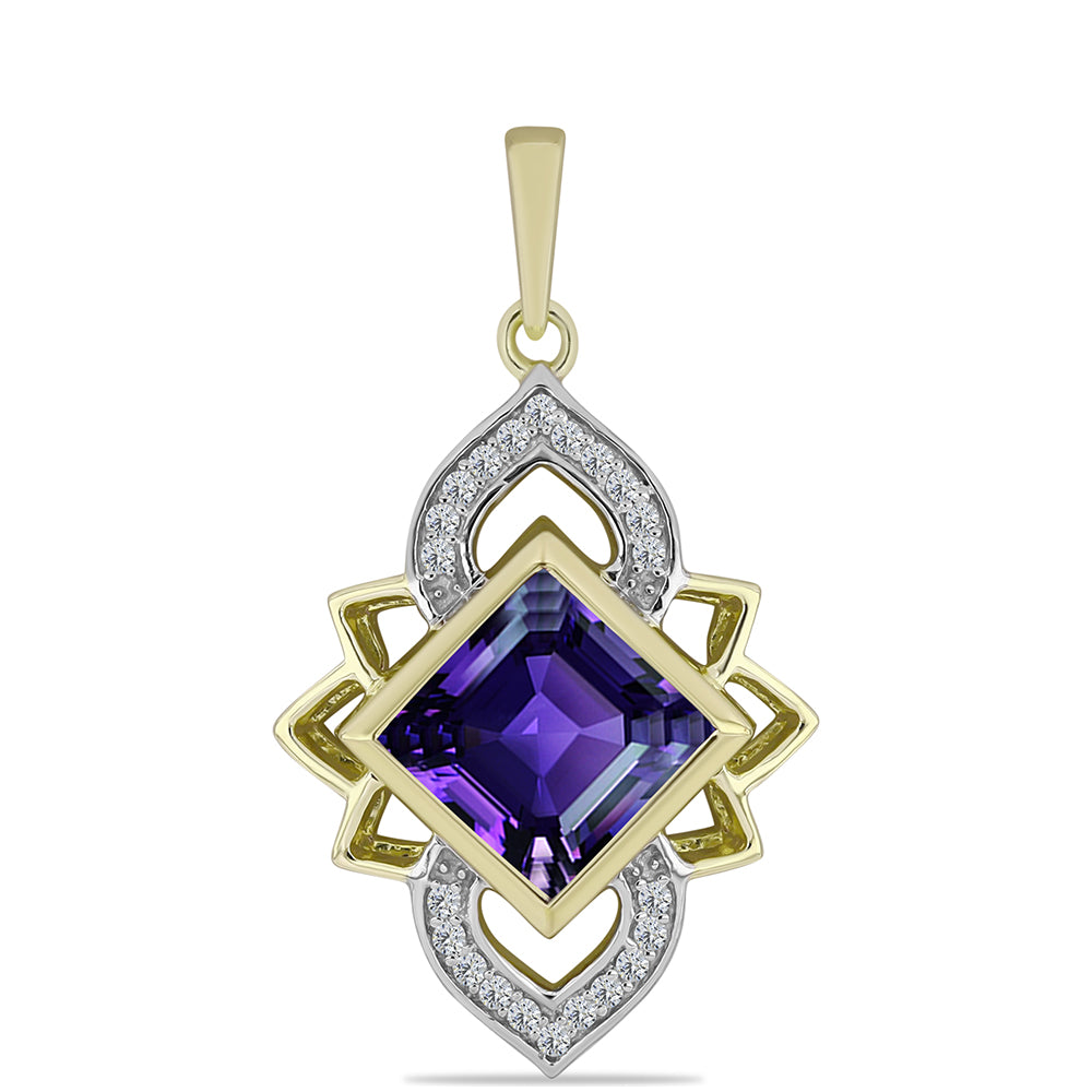 Goldplattierter Silberanhänger mit marokkanischem Amethyst und weißem Topas