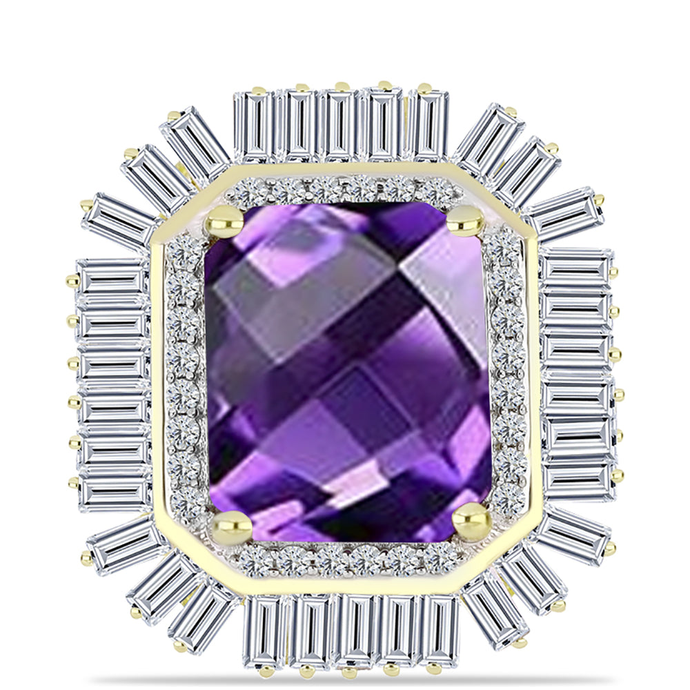 Goldplattierter Silberring mit marokkanischem Amethyst und weißem Zirkon
