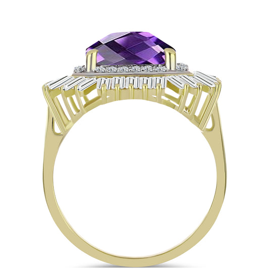 Goldplattierter Silberring mit marokkanischem Amethyst und weißem Zirkon