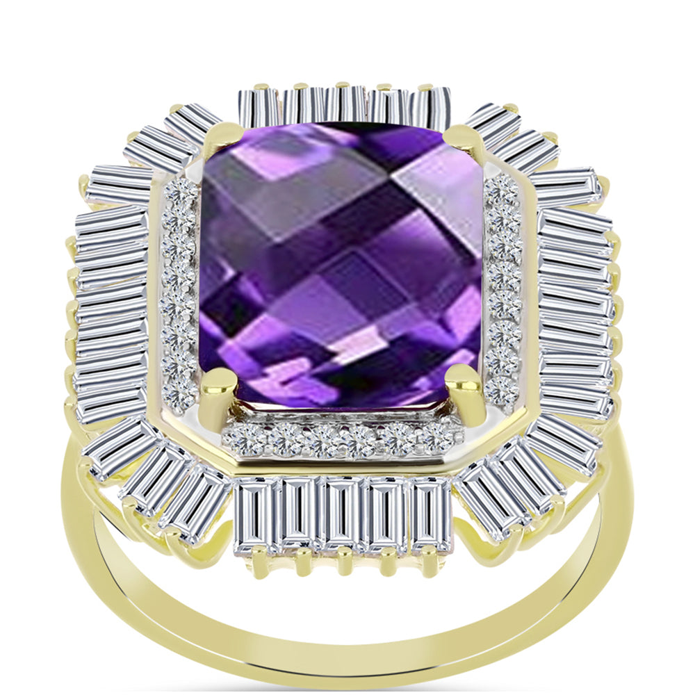 Goldplattierter Silberring mit marokkanischem Amethyst und weißem Zirkon 3 