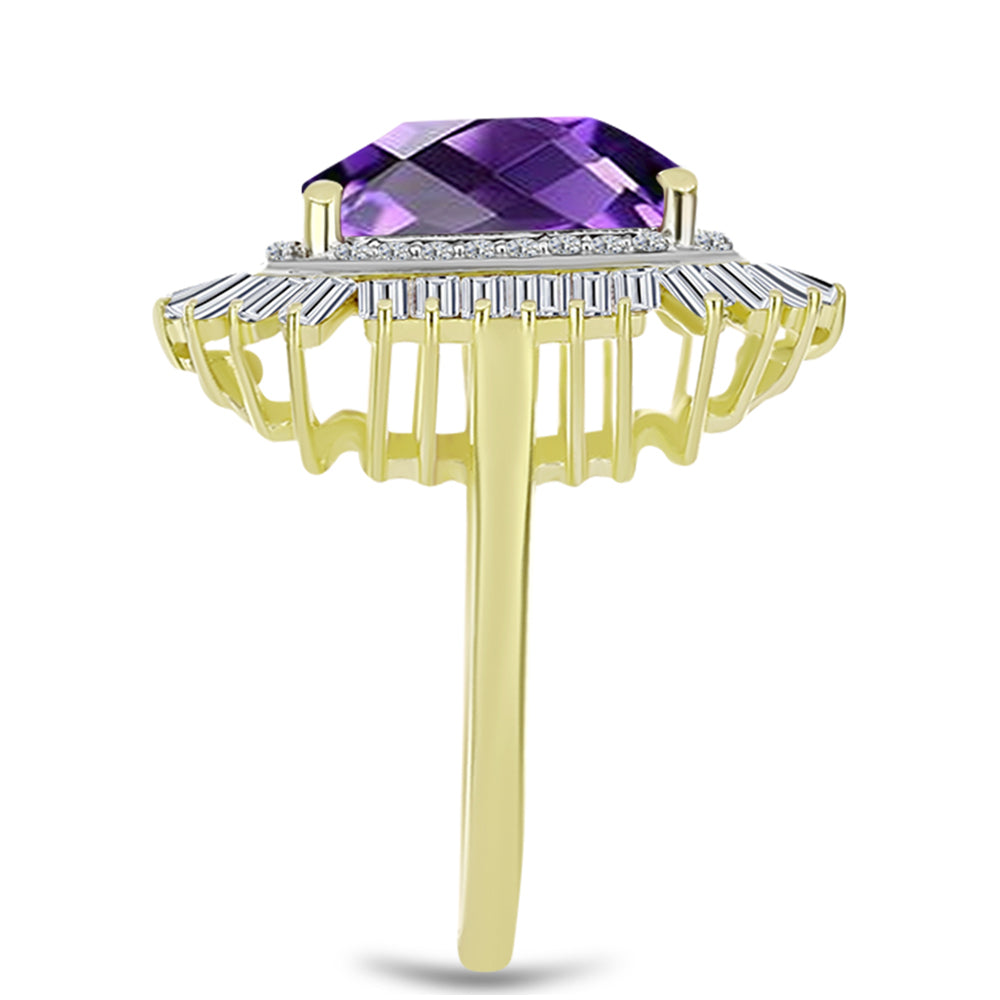 Goldplattierter Silberring mit marokkanischem Amethyst und weißem Zirkon