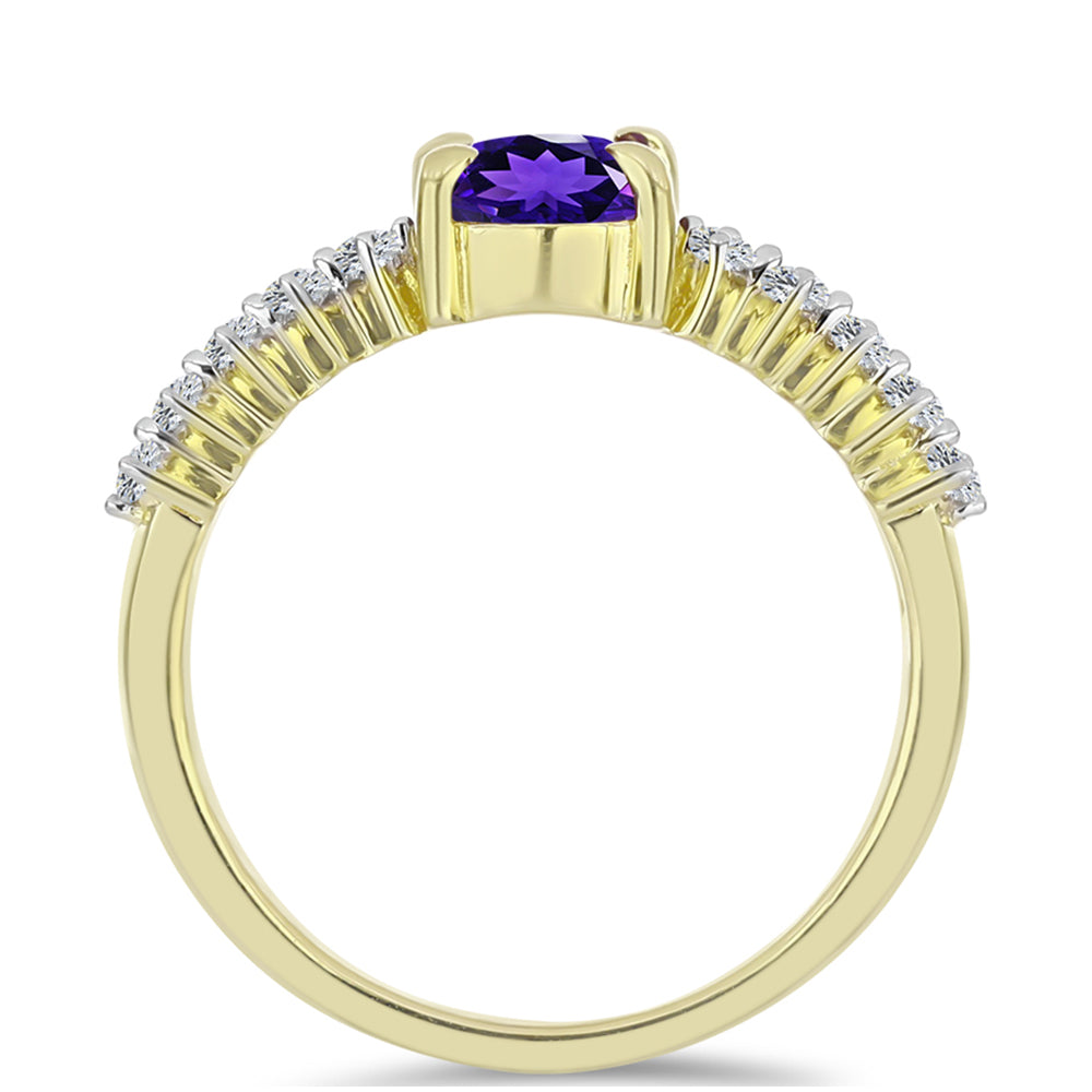 Goldplattierter Silberring mit marokkanischem Amethyst und weißem Topas 2 
