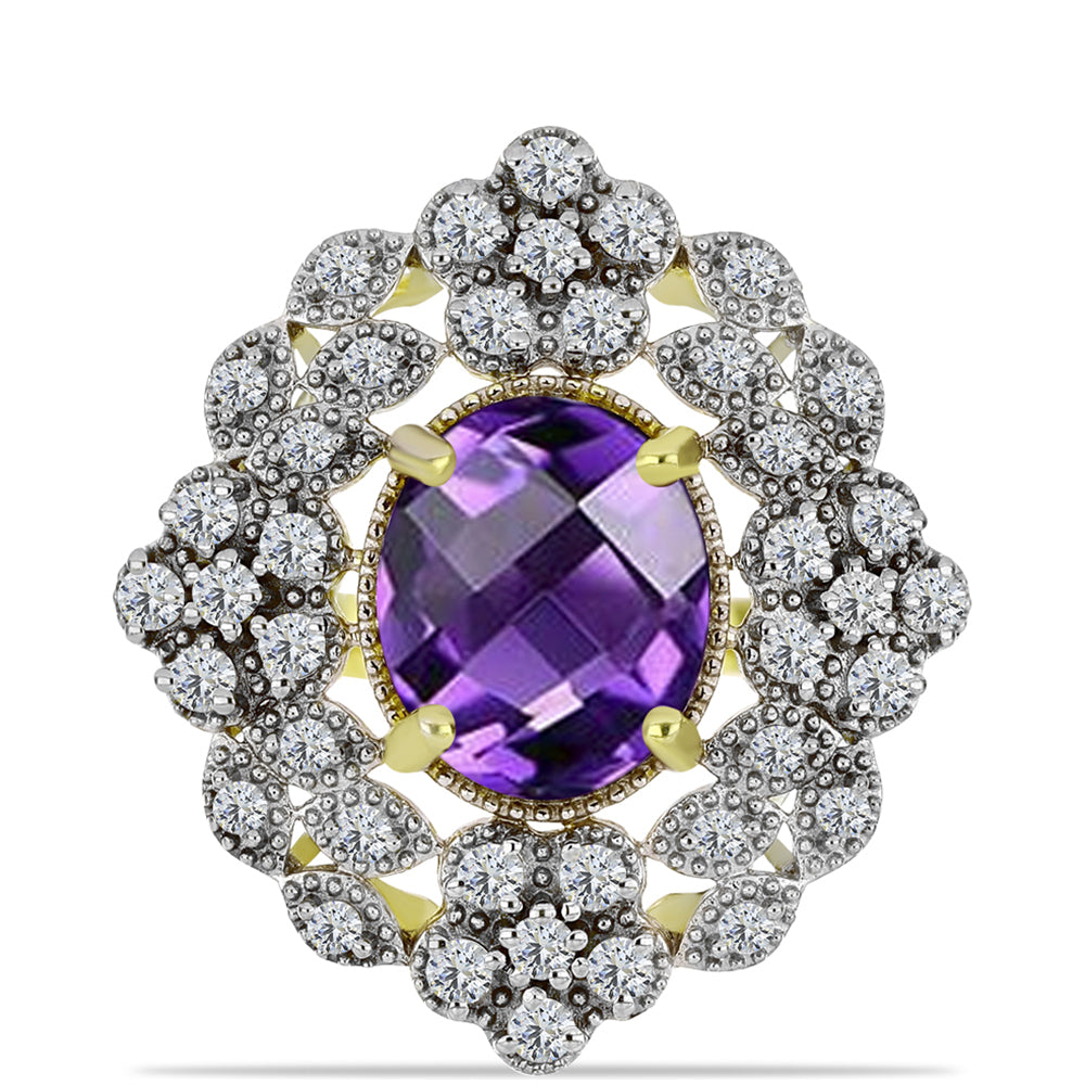Goldplattierter Silberring mit marokkanischem Amethyst und weißem Topas 1 