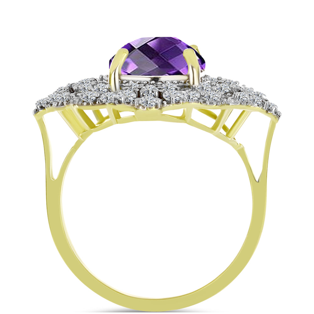 Goldplattierter Silberring mit marokkanischem Amethyst und weißem Topas
