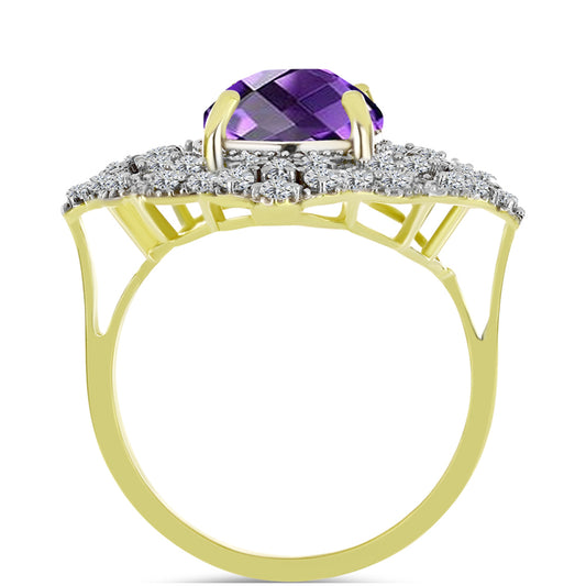 Goldplattierter Silberring mit marokkanischem Amethyst und weißem Topas