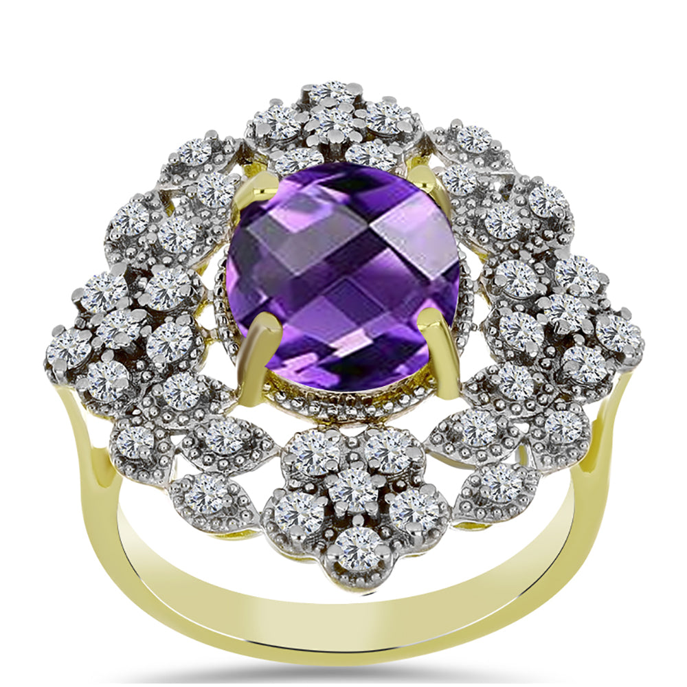 Goldplattierter Silberring mit marokkanischem Amethyst und weißem Topas 3 