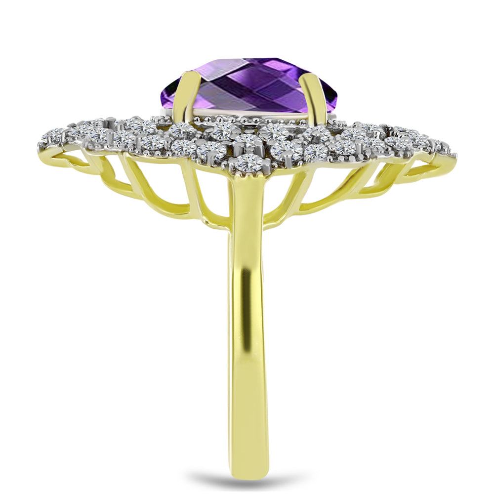 Goldplattierter Silberring mit marokkanischem Amethyst und weißem Topas 4 