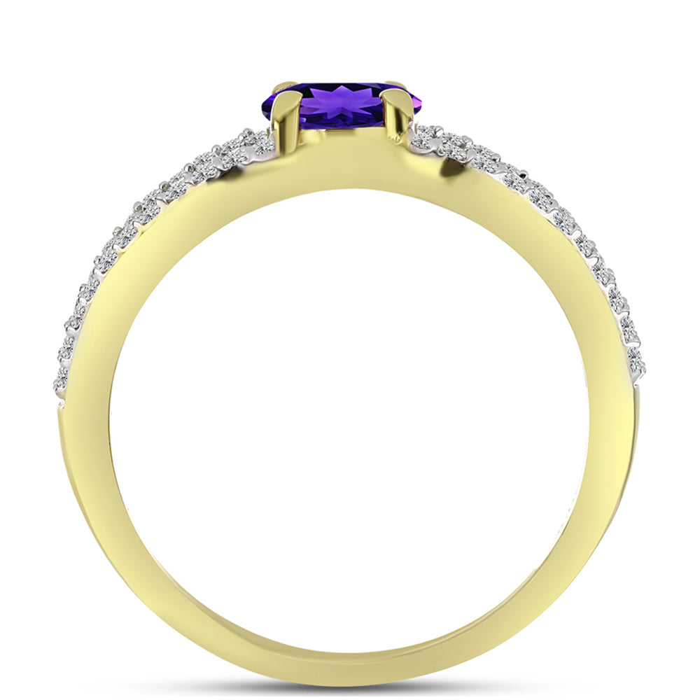 Goldplattierter Silberring mit marokkanischem Amethyst und weißem Topas 2 