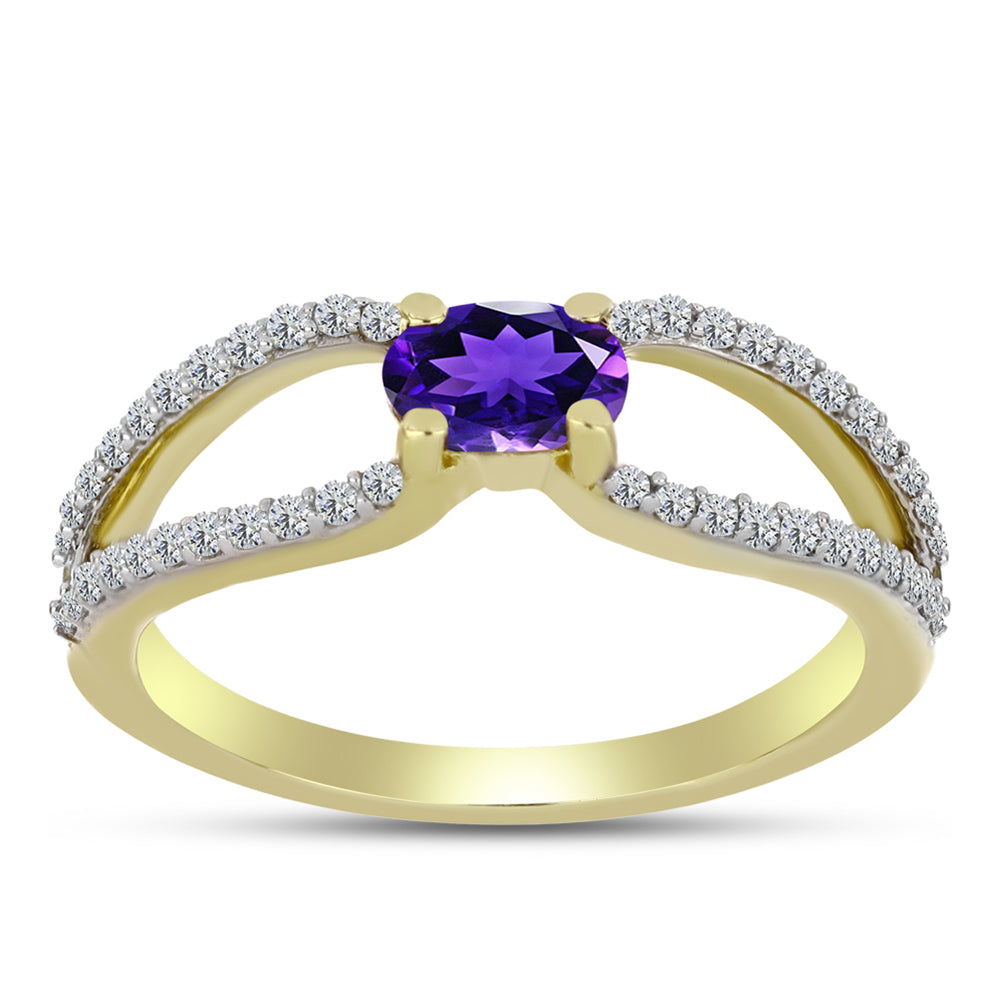 Goldplattierter Silberring mit marokkanischem Amethyst und weißem Topas 3 