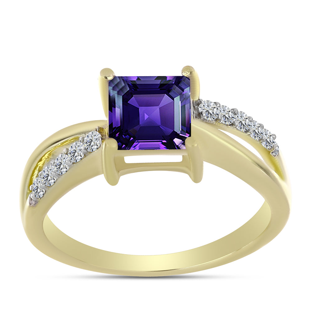 Goldplattierter Silberring mit marokkanischem Amethyst und weißem Topas 3 
