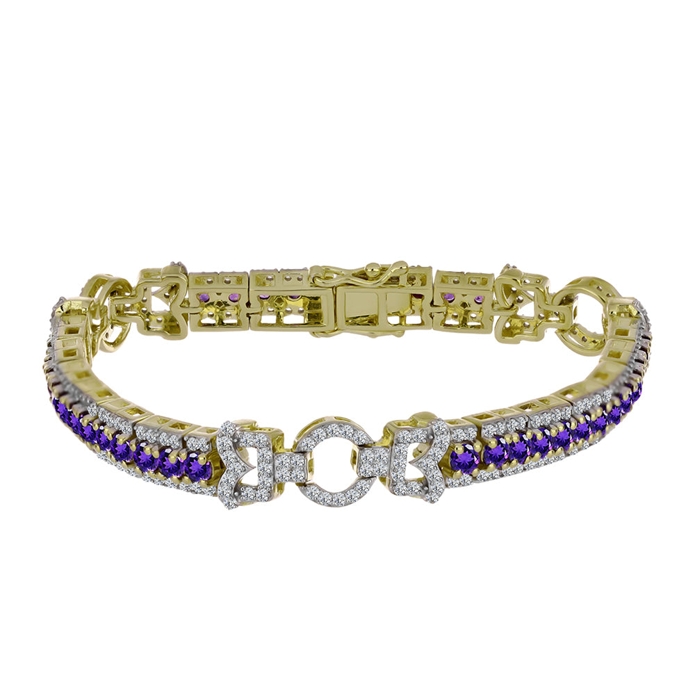Goldplattiertes Silberarmband mit marokkanischem Amethyst und weißem Topas 1 