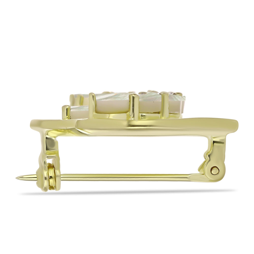 Goldplattierte Silberbrosche mit Perlmutt