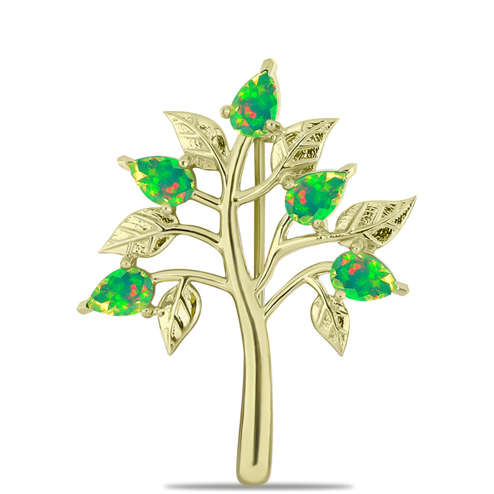 Goldplattierte Silberbrosche mit grünem äthiopischem Opal aus Lega Dembi 1 