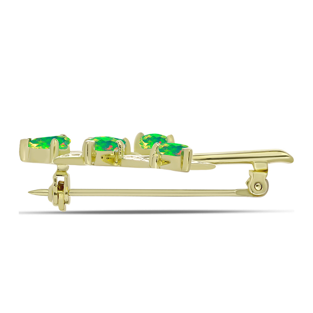 Goldplattierte Silberbrosche mit grünem äthiopischem Opal aus Lega Dembi 2 