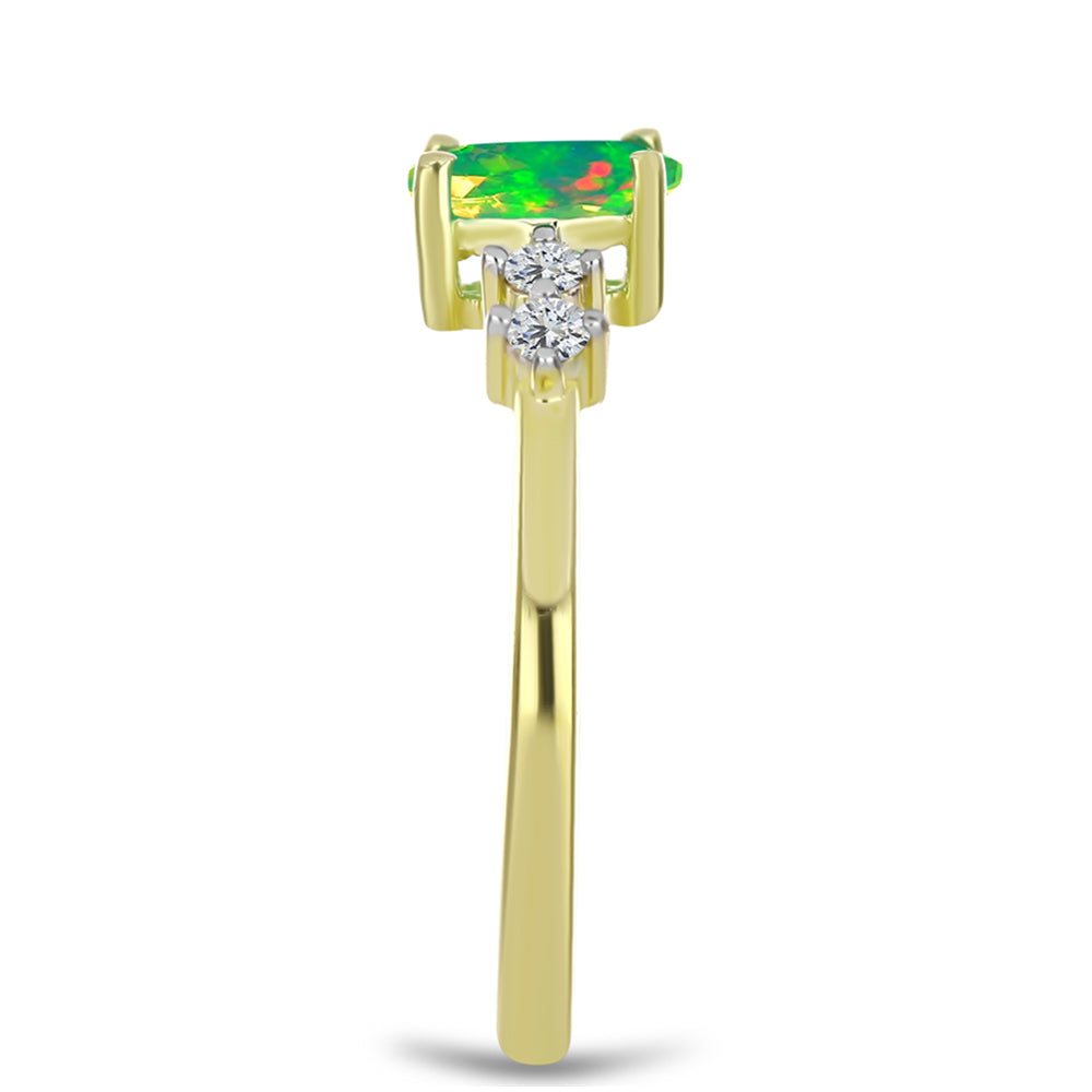 Goldplattierter Silberring mit grünem äthiopischem Opal aus Lega Dembi und weißem Topas 4 