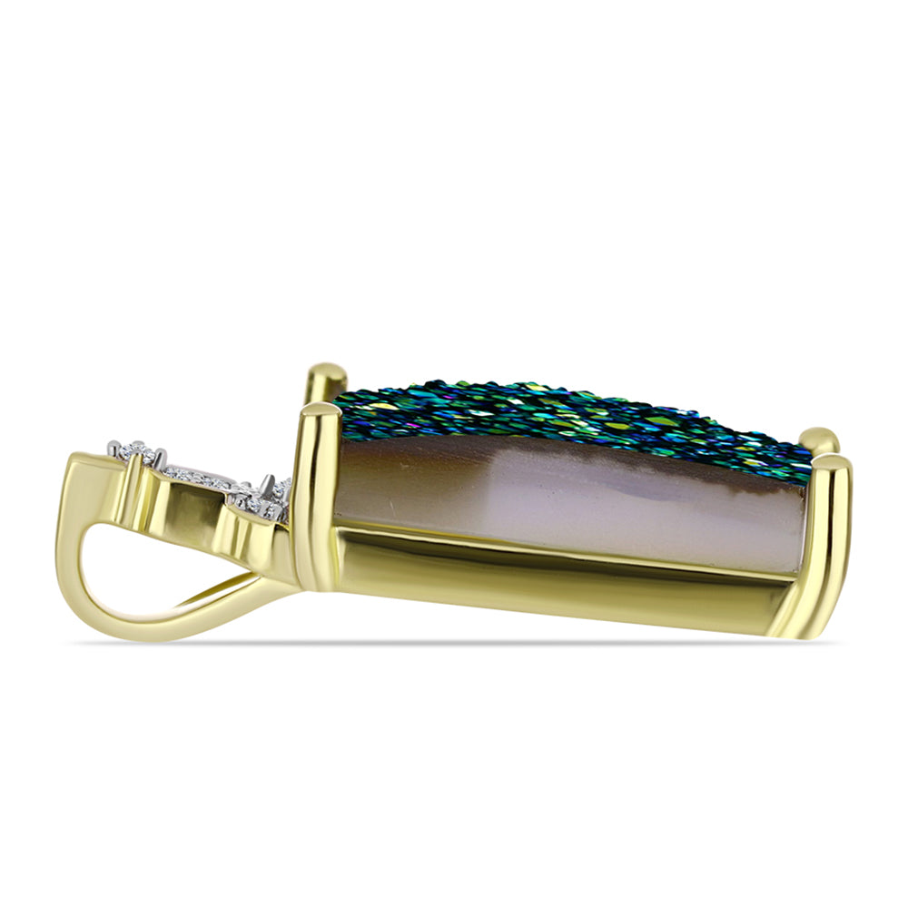 Goldplattierter Silberanhänger mit grüner Druse und weißem Topas