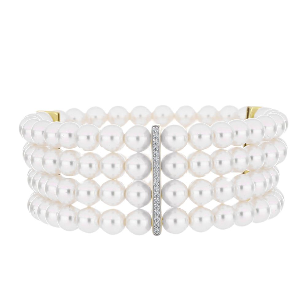 Goldplattiertes Silberarmband mit weißer Süßwasserperle und weißem Topas 2 