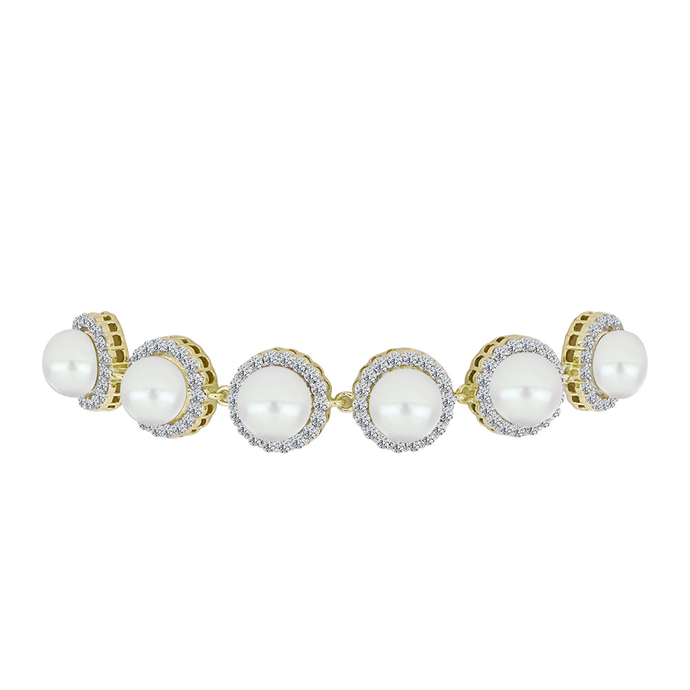 Goldplattiertes Silberarmband mit weißer Süßwasserperle und weißem Topas 2 