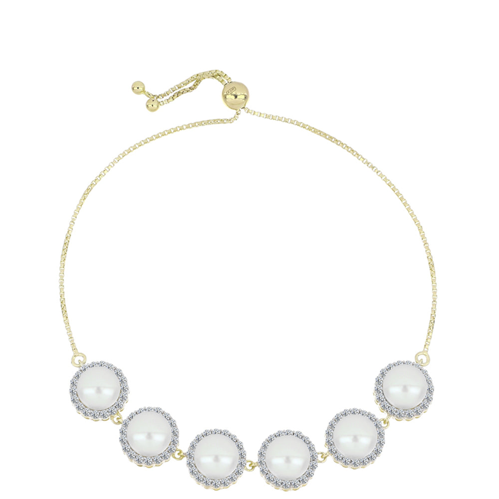 Goldplattiertes Silberarmband mit weißer Süßwasserperle und weißem Topas 1 
