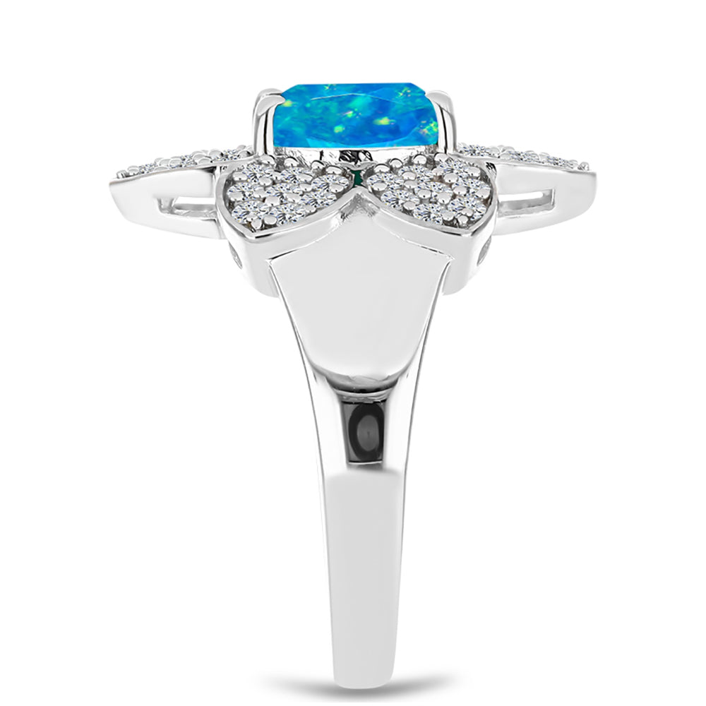 Silberring mit äthiopischem Paraiba-Blauopal und weißem Topas 4 