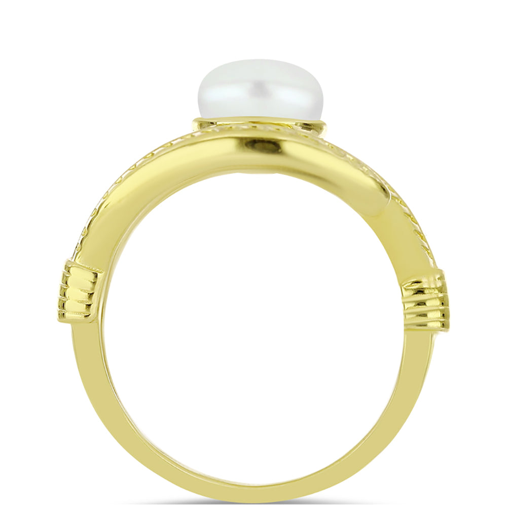 Goldplattierter Silberring mit weißer Süßwasserperle 2 