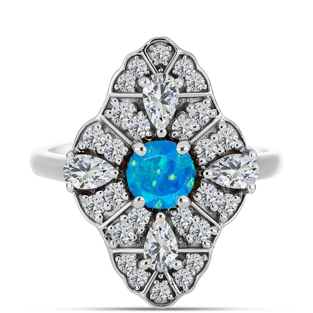 Silberring mit äthiopischem Paraiba-Blauopal und weißem Topas 1 