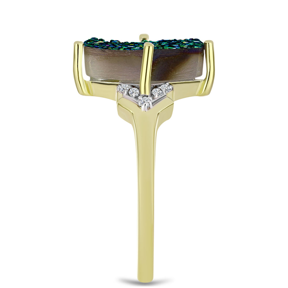 Goldplattierter Silberring mit grüner Druse und weißem Topas