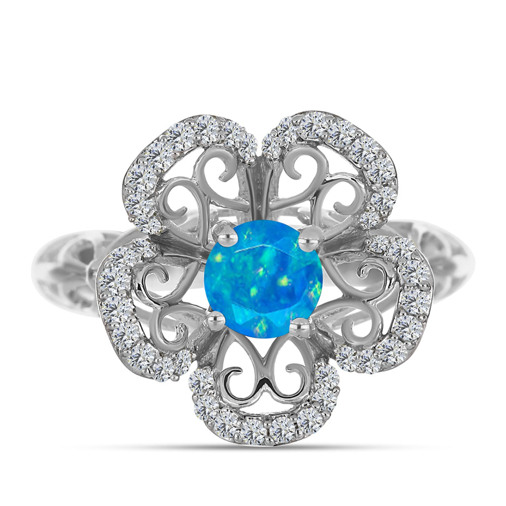 Silberring mit äthiopischem Paraiba-Blauopal und weißem Topas