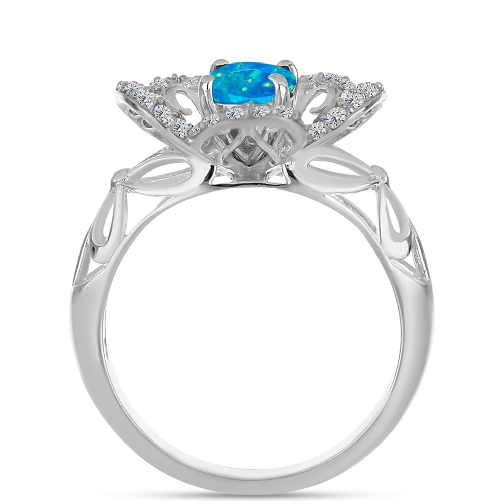 Silberring mit äthiopischem Paraiba-Blauopal und weißem Topas 2 