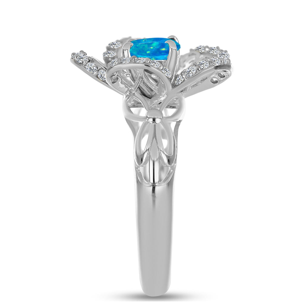 Silberring mit äthiopischem Paraiba-Blauopal und weißem Topas 4 