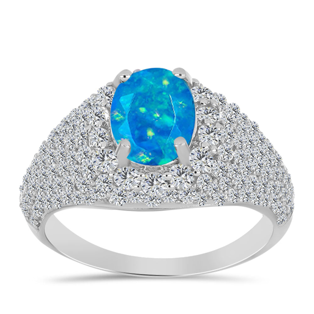 Silberring mit äthiopischem Paraiba-Blauopal und weißem Topas 3 